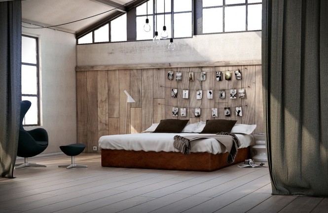 дървено пано с фотография над леглото в спалнята